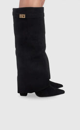 Bottes femme en suède avec détails métalliques