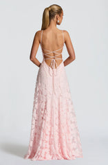 Robe longue femme avec bretelles fines et motifs floraux