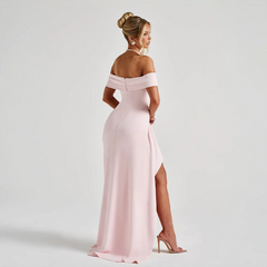 Robe longue femme avec épaules dénudées et fente
