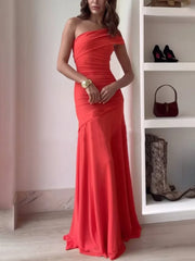 Asymmetric Ruched Maxi Dress for Formal Events