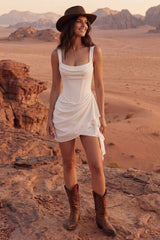Square Neck Bodycon Mini White Dress with Ruffles