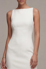 White Bateau Neck Satin Mini Engagement Dress
