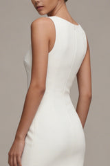 White Bateau Neck Satin Mini Engagement Dress