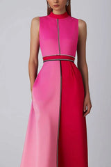 Pink Colorblock High Neck Maxi Formal Dress