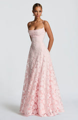 Robe longue femme avec bretelles fines et motifs floraux